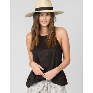 LINEN HIGH NECK TANK | BLACK